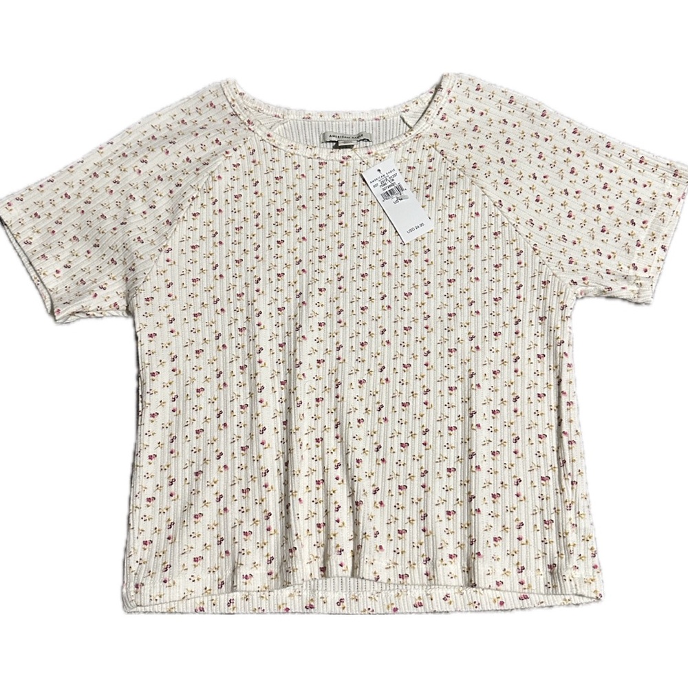 American Eagle White Floral Crop Top Shirt